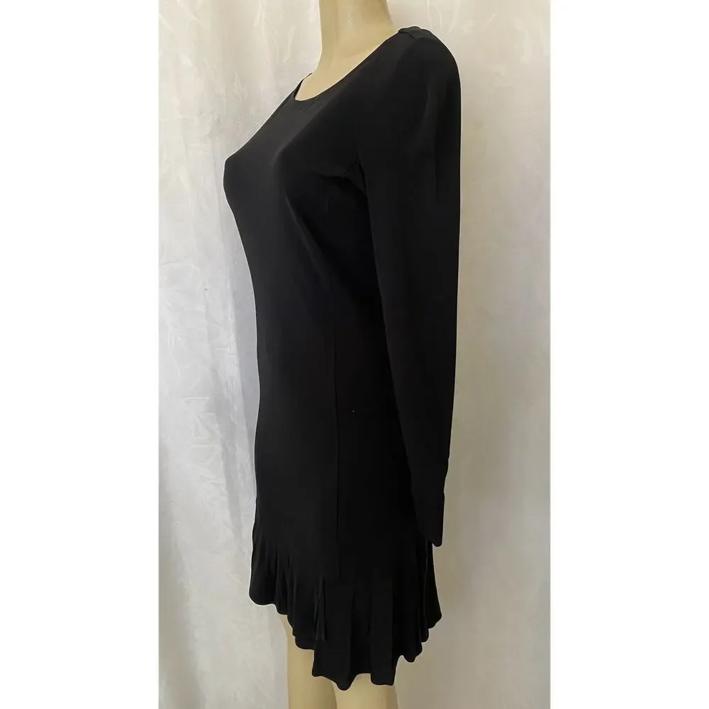 Tory Burch Foster Long Sleeve Ruffle Hem Black Dress Shift 32529 Round N…